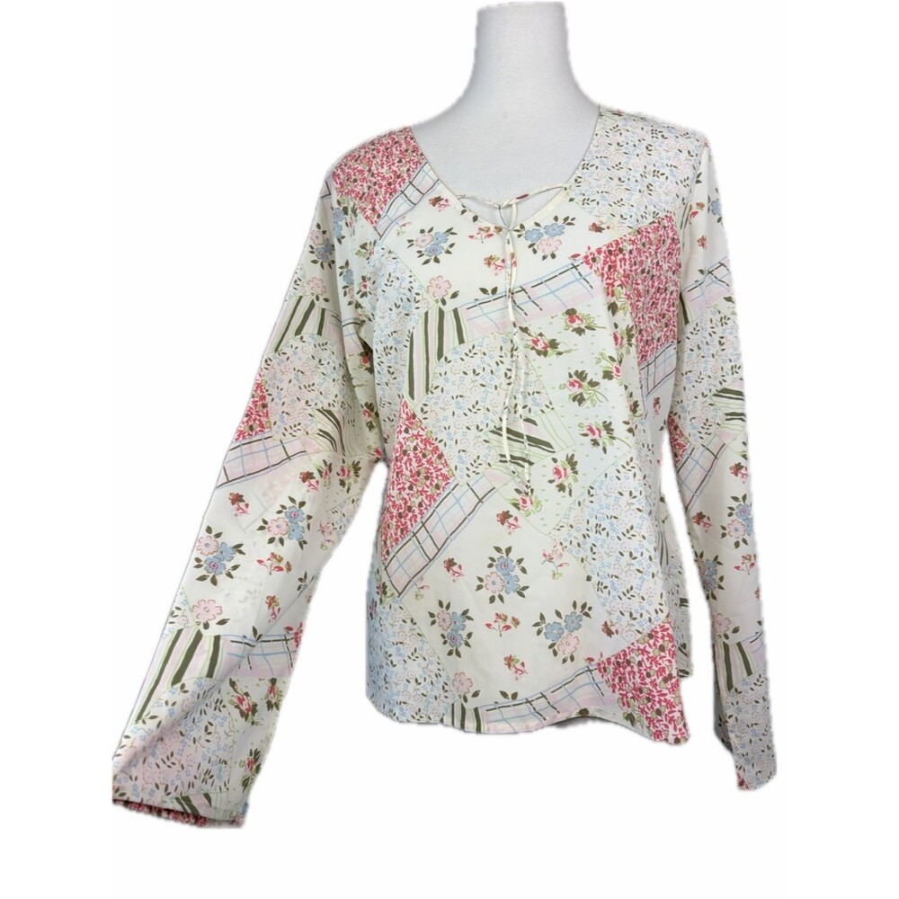 Vintage Old Navy Y2K Mixed Print Patchwork Floral Top L Boho Cottagecore Hippie